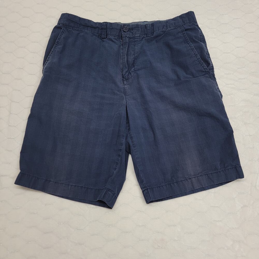 Tommy Hilfiger Mens 34 Plaid Chino Shorts Navy Blue Flat Front Cotton Casual